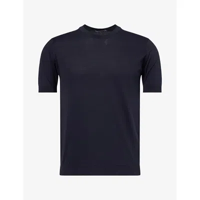 John Smedley Mens Short-sleeve Knitted Cotton T-shirt Navy Xl In Black