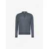 John Smedley Mens Slate Grey Belper Long-sleeves Wool Polo Shirt
