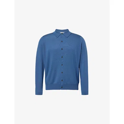 John Smedley Mens Teal Firth Tibor Long-sleeve Merino-wool Polo Shirt Xxl In Blue