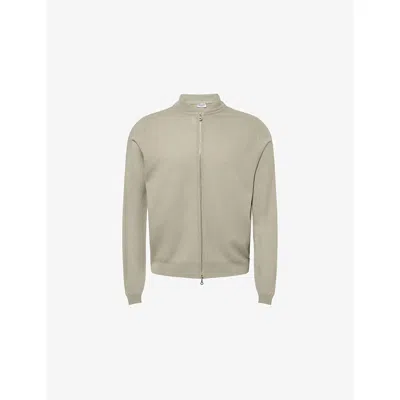 John Smedley Mens Thistle Dew Textured Crewneck Wool Cardigan In Green
