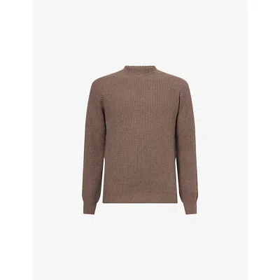 John Smedley Mens Crewneck Knitted Cashmere And Wool Jumper Toast In Brown