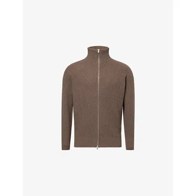 John Smedley Mens High-neck Zip-up Knitted Cashmere And Wool Cardigan Toast In Brown