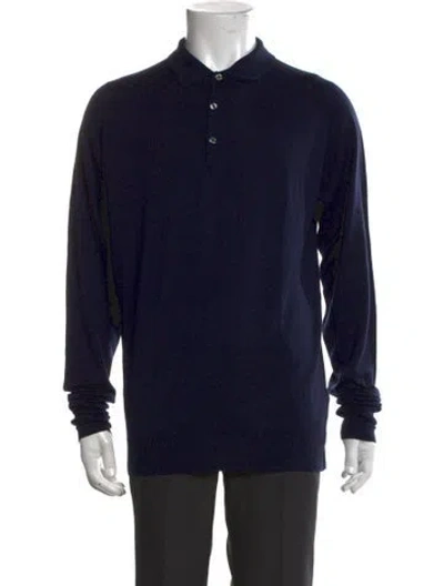 Pre-owned John Smedley Merino Wool Collar Polo Shirt In Blue