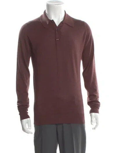 Pre-owned John Smedley Merino Wool Crew Neck Polo Shirt In Burgundy
