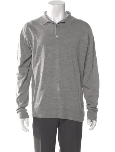 Pre-owned John Smedley Merino Wool Crew Neck Polo Shirt In Gray