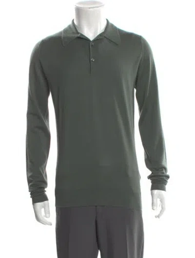 Pre-owned John Smedley Merino Wool Crew Neck Polo Shirt In Green