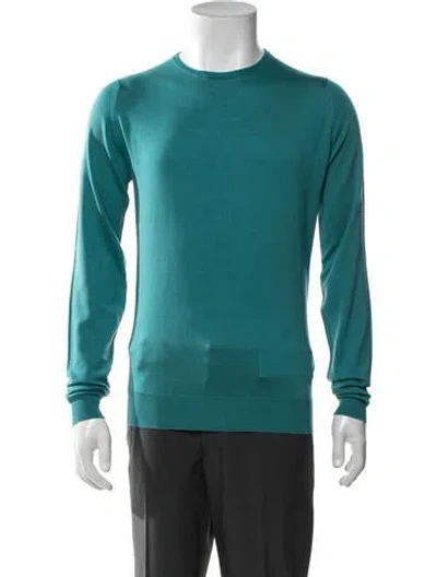 Pre-owned John Smedley Merino Wool Crew Neck Pullover In Green