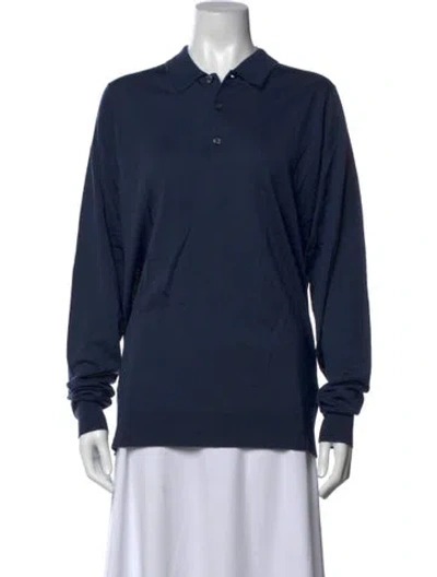 Pre-owned John Smedley Merino Wool Crew Neck Sweater In Blue