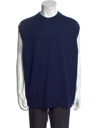Pre-owned John Smedley Merino Wool Crew Neck Sweater Vest In Blue