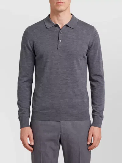 John Smedley Merino Wool Fine-knit Long-sleeve Polo Shirt In Gray