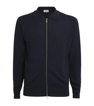 John Smedley Merino Wool Hybrid Overshirt In Blue
