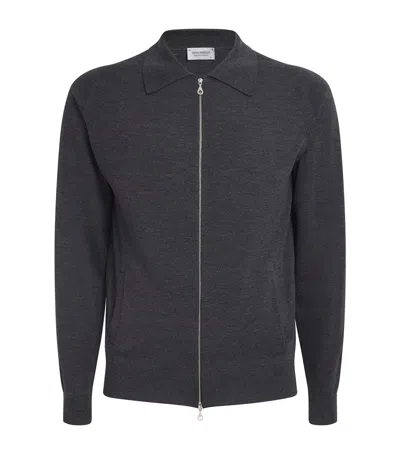 John Smedley Merino Wool Hybrid Overshirt In Gray