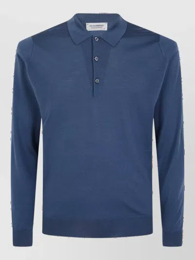 John Smedley Merino Wool Long Sleeve Polo Shirt In Blue