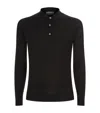 John Smedley Merino Wool Long-sleeve Polo Shirt In Black