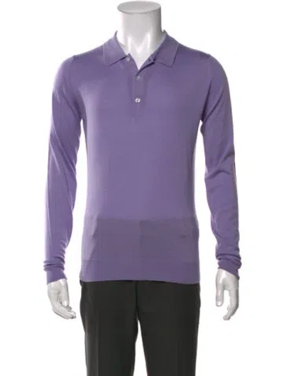 Pre-owned John Smedley Merino Wool Long Sleeve Shirt In Purple