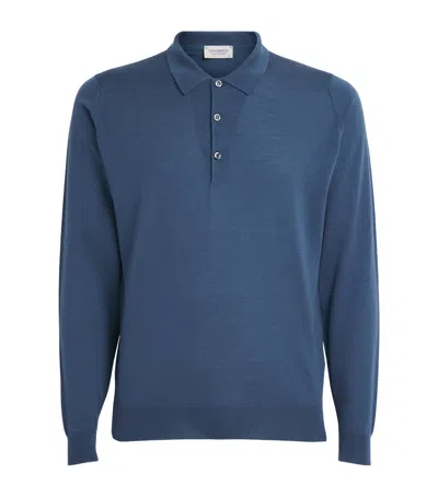 John Smedley Merino Wool Long-sleeve Polo Shirt In Blue
