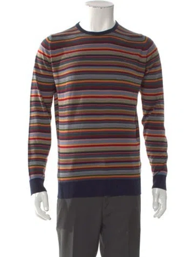 Pre-owned John Smedley Merino Wool Striped Pullover In Blue