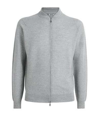 John Smedley Merino Wool Textured Cardigan In Silver