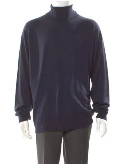Pre-owned John Smedley Merino Wool Turtleneck Pullover In Blue