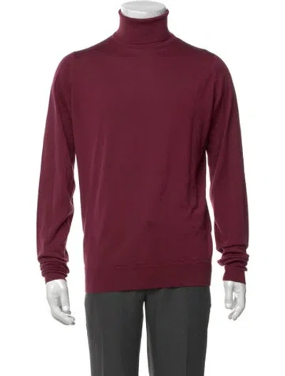 Pre-owned John Smedley Merino Wool Turtleneck Pullover In Red