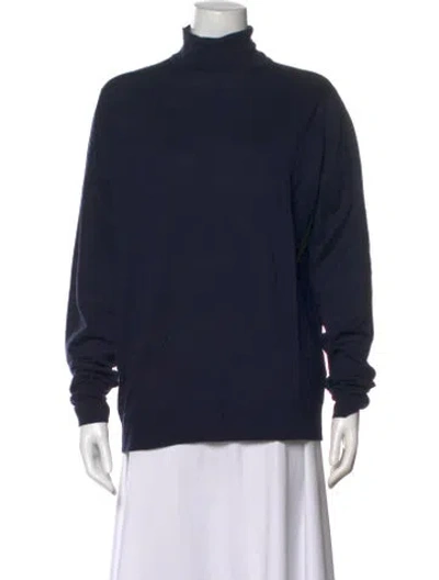 Pre-owned John Smedley Merino Wool Turtleneck Sweater In Blue
