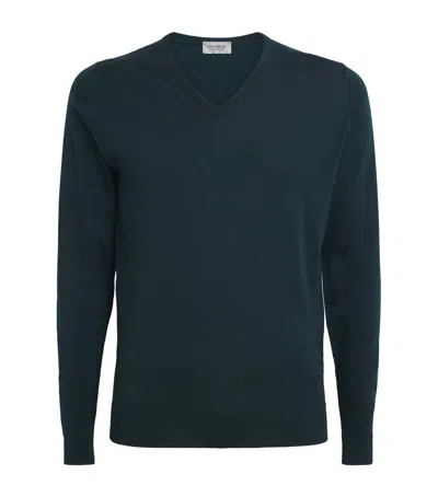 John Smedley Merino Wool V-neck Jumper In Green