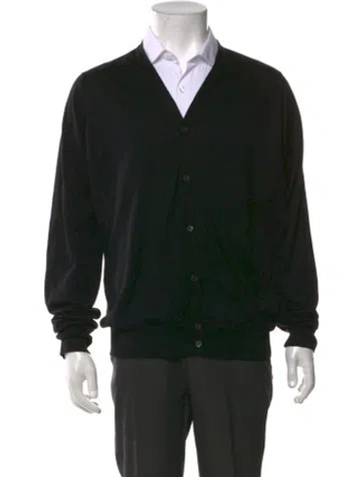 Pre-owned John Smedley Merino Wool V-neck Cardigan In Black