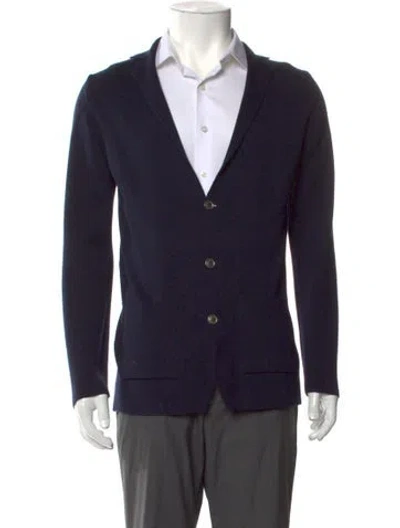Pre-owned John Smedley Merino Wool V-neck Cardigan In Blue
