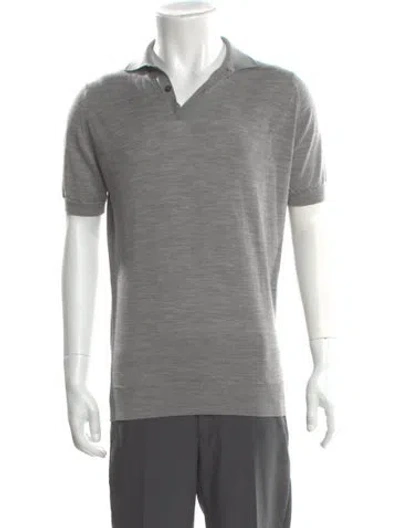 Pre-owned John Smedley Merino Wool V-neck Polo Sweater In Gray