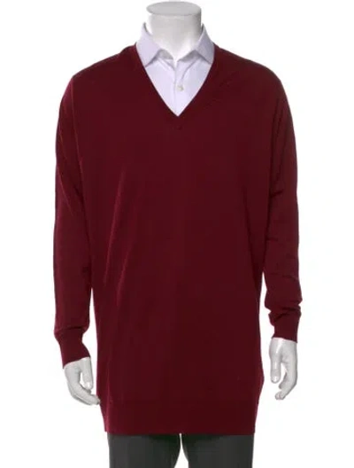 Pre-owned John Smedley Merino Wool V-neck Pullover W/ Tags In Red