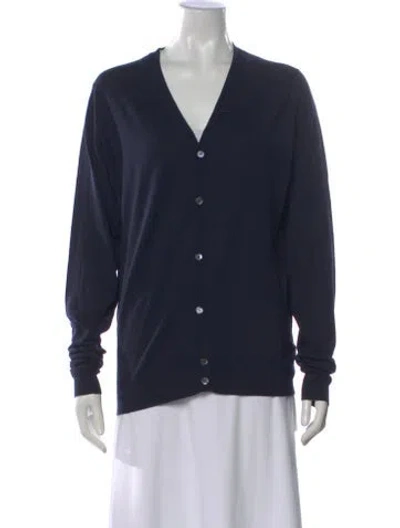 Pre-owned John Smedley Merino Wool V-neck Sweater In Blue