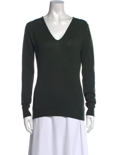 Pre-owned John Smedley Merino Wool V-neck Sweater In Green