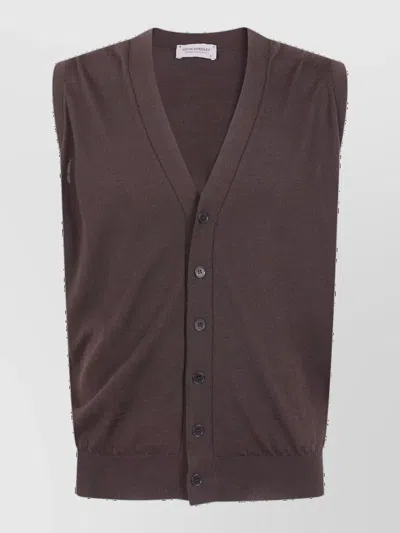 John Smedley Merino Wool V-neck Waistcoat In Brown