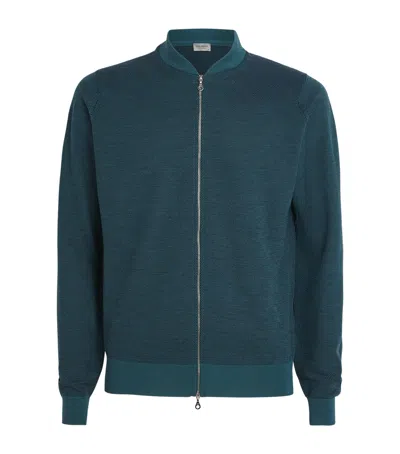 John Smedley Merino Wool Zip-up Cardigan In Blue