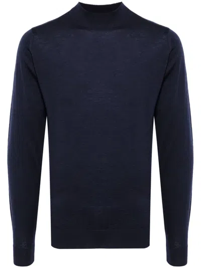 John Smedley Mock Neck Fine-knitted Jumper In Blue