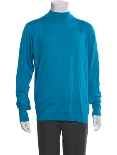 Pre-owned John Smedley Mock Neck Long Sleeve Sweatshirt In Blue