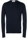 John Smedley Navy Blue V-neck Sweater In Navy Blue