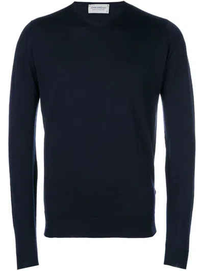 John Smedley Navy Blue V-neck Sweater
