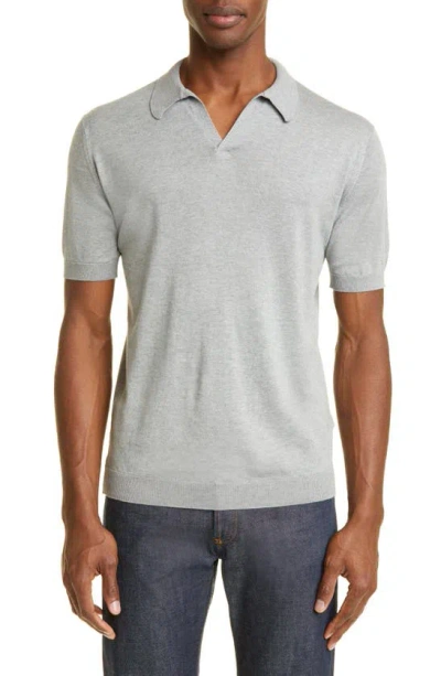 John Smedley Noah Johnny Collar Sweater Polo In Gray