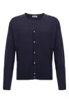 John Smedley V-neck Wool Cardigan With Ribbed Cuffs And Hem In Gold