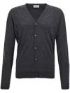 John Smedley Classic V-neck Cardigan With Ribbed Cuffs And Hem In Grau