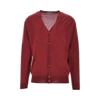 John Smedley Long-sleeved Cardigan Sweater In Burgundy