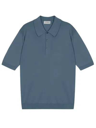 John Smedley Isis Fine Knit Cotton Polo Shirt In Blue