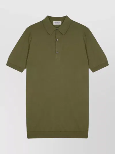 John Smedley Polo Shirt Straight Collar Ribbed Cuffs Hem In Green