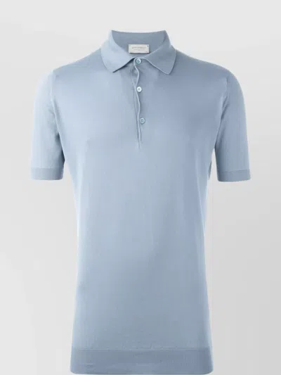 John Smedley Polo Shirt With Ribbed Collar And Hem In Blue