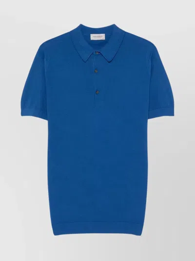 John Smedley Polo Shirt With Ribbed Trim In Blue