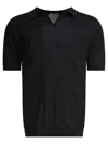 John Smedley Ribbed V-neck Polo Shirts In Black