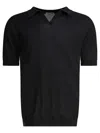 John Smedley Ribbed V-neck Polo Shirts In Black