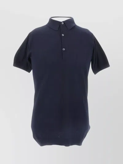 John Smedley Polo Short Sleeve Ribbed Hem In Blue
