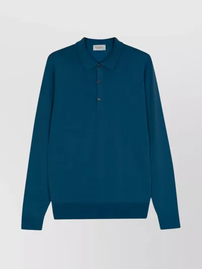 John Smedley Polo Sweater With Ribbed Cuffs And Hem In Blue